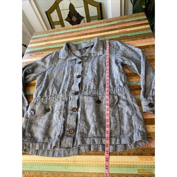 Land's End Women’s L 100% Linen Button Down Jacket Blue Indigo Pockets Boho - Picture 8 of 10